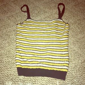 Yellow white and navy blue striped knitted tank